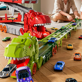 Foldable Dino Carrier Truck Dual Tracks with 6 Mini Cars for Home Outdoors Green