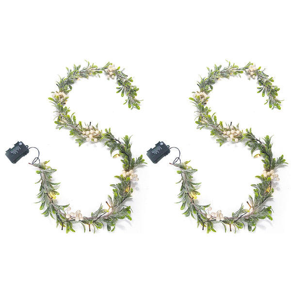 2Pcs Christmas Mistletoe Rattan String Light Artificial Flower Garland Xmas Holiday Decor White