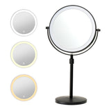 Rotating Double-Side Makeup Mirror 1X/10X Magnifying Cosmetic Mirror with Adjustable LED Light Black