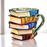 300ml Painted Book Mug Novelty Glass Coffee Cup for for Book Lover Style 2