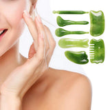 7Pcs Guasha Body Scraping Facial Face Thin Gua Sha Board Massager Tool Set Green