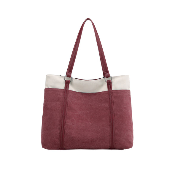 Women Tote Bag for Work Travel Canvas Laptop Handbag Shoulder Bag Red