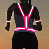 3-Mode LED Reflective Sports Vest for Running Cycling Night Activities Pink