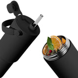 Reusable Insulated Stainless Steel Cup With Straw 735ml Large Capacity For Travel Black
