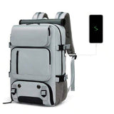 Large Travel Backpack Water Resistant Laptop Backpack Camping Rucksack With Separate Shoe Pocket Grey