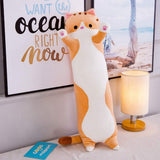 Cat Shape Long Throw Pillow Stuffed Cute Doll Cushion Orange
