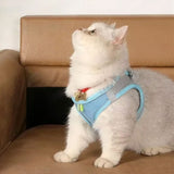 Pet Cat Harness and Leash Set Breathable Vest with Reflective Strip for Kitten Walking Traveling Blue