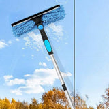 2-in-1 Extendable Window Squeegee Cleaner Tool Rotating Scrubber with 2 Replacement Cloths Blue
