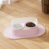 Ceramic Double Bowl Pet Feeding Set with Elevated Stand and Non-Slip Mat Pink