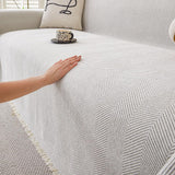 Sofa Throw Blanket with Tassel Edges Vintage Couch Cover for Sofas Chairs Beige