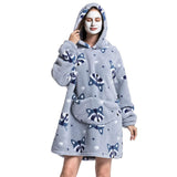Adult Extra Long Oversized Hoodie Wearable Blanket Plush Sweatshirt Soft Fleece Gray Raccoon