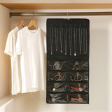 2Pcs 48-Pocket Jewelry Hanging Organizer Roll-Up Dual-Sided Storage Holder for Earrings Necklaces Bracelets Black