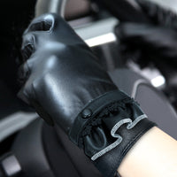 Pair of Women Winter Gloves Touch Screen Driving Warm PU Leather Gloves Style 2