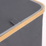100L Laundry Basket with Lid Removable Bag & Bamboo Handles Gray