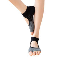 5 Pairs of Open Toe Socks Yoga Pilates Toeless Socks with Grips for Barre Ballet Dance
