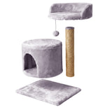 Cat Tree Tower Small with Enclosed Condo Scratching Post Hanging Toy Light Gray