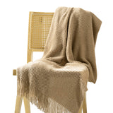 Vintage Knitted Throw Blanket with Tassels for Sofas Bed Camel