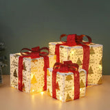 3PCS Lighted Christmas Gift Boxes with 8 Modes for Indoor and Outdoor Decor Red