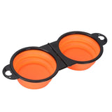 Foldable Dual Pet Bowl Portable for Cats and Dogs Home Outdoor Orange