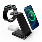 3-in-1 Wireless Charging Dock for iPhone Apple Watch AirPods USB Powered Charging Station Black
