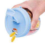 7-Compartment Pill Organizer Bottle with Handle & Rotating Lid for Travel Blue