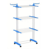 4 Tier Folding Drying Rack with Wheels Clothes Air Drying Rack Blue