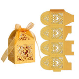 50 PCS Laser Cut Pearl Paper Candy Favor Boxes with Ribbons Gold