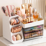 Large Capacity Makeup Organizer Countertop with Makeup Brush Holder for Bathroom Countertop White