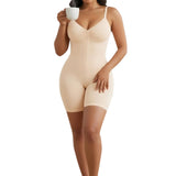 Seamless Bodysuit with Front Zipper Hook and Adjustable Straps Nude