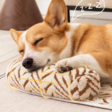 Thick Plush Dog Bed Mats with Neck Head Support for Small and Medium Dogs Cats Brown