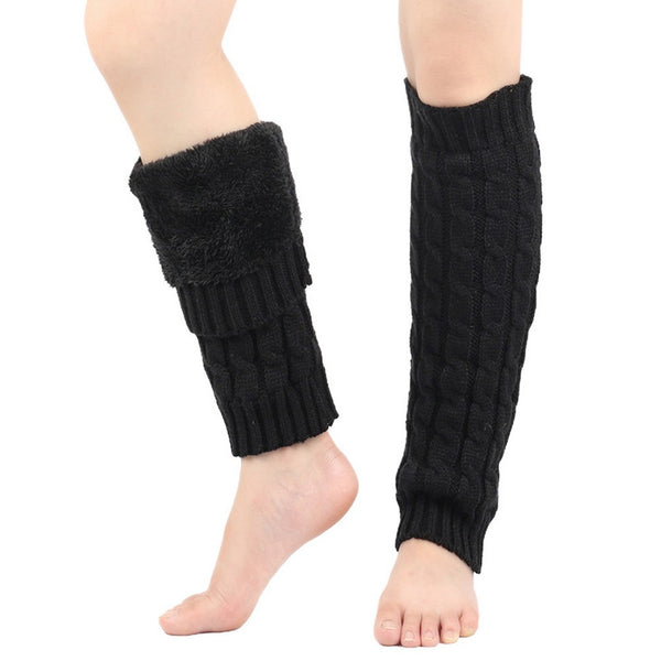 Women Knit Leg Warmers Winter Warm Long Boot Socks Black