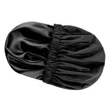 Reusable Polyester Satin Shower Cap Double-Layer Water-Resistant for Women Black