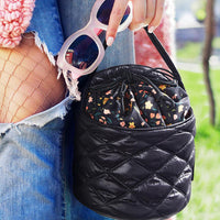 Stylish Barrel Drawstring Makeup Bag Travel Cosmetic Bags Toiletry Organizer Black