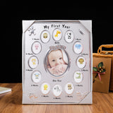 Baby's First Year Picture Photo Frame Newborn Baby Shower Gift Silver