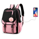 Girls Backpack for Middle School Students with USB Charging Port Pink
