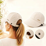 Wide Brim Sun Hat for Women Sun Hat with Ponytail Opening Foldable Adjustable Outdoor Hat for Beach Hiking Travel Beige
