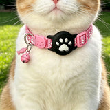 Adjustable Cat Collar with Holder Compatible with Apple AirTag Reflective Collar with Bell for Kittens Cats Pink