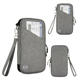 RFID Blocking Passport Holder Family Travel Card Organizer With Zipper Grey