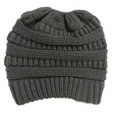 Women's High Bun Ponytail Hat Cable Knit Winter Beanie for Girls Grey