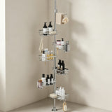 6 Tier Shower  Organizer Tension Pole Rustproof  for Bathroom Organizers and Storage Silver