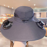 Solar Rechargeable Fan Hat with Dual Fans for Fishing Camping Outdoor Gray