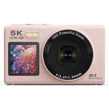 5K HD Dual-Screen Digital Camera Point-and-Shoot Selfie Camera with LED Fill Light Pink