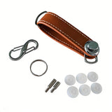 Leather Smart Key Holder Folding Key Organizer Clip Keychain Brown