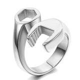 Stainless Steel Industrial Punk Ring Wrench Shape for Men and Women Silver