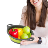 3Pcs Set Foldable Colanders for Vegetables Fruit Draining Baskets with Base Green