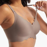 Women Bras No Underwire Scalloped Push Up Soft Tshirt Bra Gray