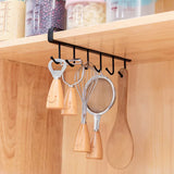 No-Drill Metal Hanging Rack – 6-Hook Organizer for Cabinets & Closets Black