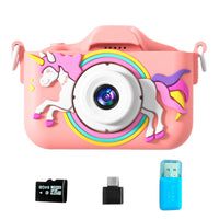 1080P Kids Digital Camera with 64GB TF Card for Christmas Birthday Pink
