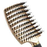 Detangle Nylon Boar Bristle Brush Head Scalp Comb Gold