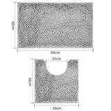 2 PCS Absorbent Bathroom Mat and U Shape Toilet Rug Set Light Grey